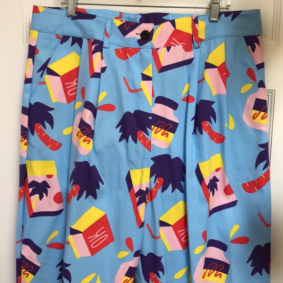 NWT Nooworks sz XXL Business Pant in snacks Food graphics blue pleated trousers - Picture 2 of 13